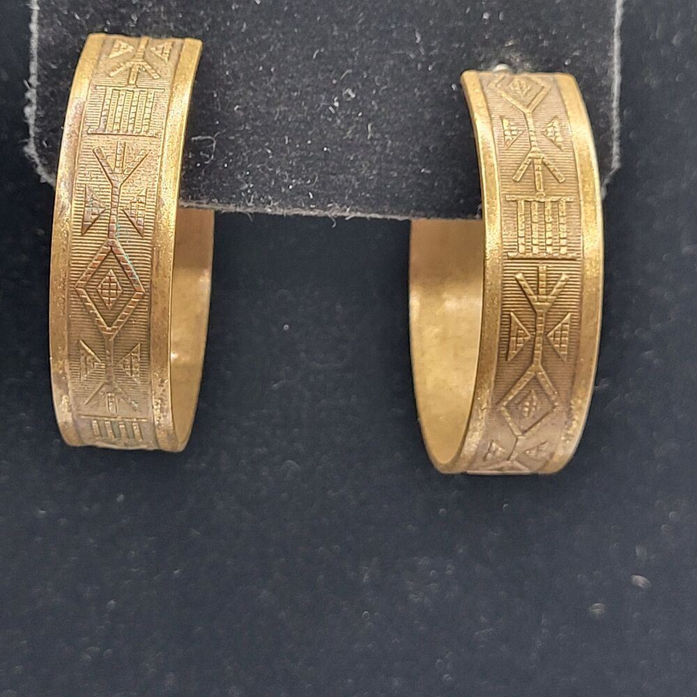 Bohemian Native Design Bronze Hoop Earrings 1.3in